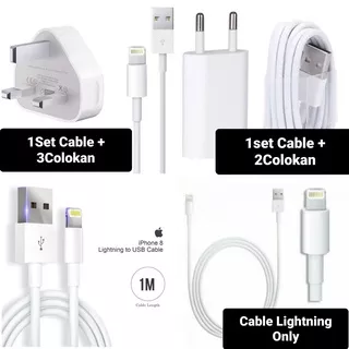 ( ORI )Travel ( 1 = Charger KAKI 3 ) ( 2 = Charger Colokan 2 ) iPhone 5 5G 5S 6 6G 6S 6+ 6S+ 7 8 7+ SE-2020 SE-2016-2015 / Cassan-Casan HP Chargeran iPhone 3.7 - 5 V = 1.000 MAh / 1 Ampere White / Cable-Kabel Data iP Charging PACK ORIGINAL 100% - ORISINIL