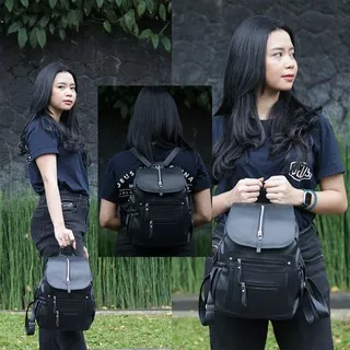 TAS RANSEL WANITA MINI BAG, TAS SEKOLAH, TAS OUTDOR, TAS UNTUK JALAN JALAN - WARNA HITAM