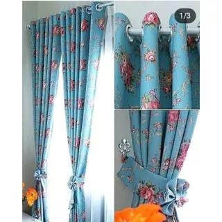 Gorden blackout shabby chic flower vanda pink hijau ungu biru /gorden jendela/gorden pintu/tirai