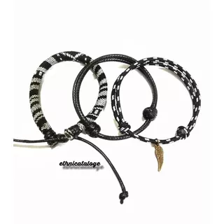 3pcs paket gelang tali korea tenun prusik liontin sayap besi bronze