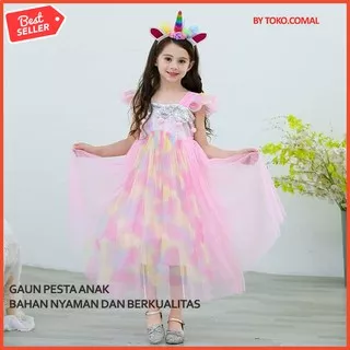 Dress Anak Baju Pesta Gaun Perempuan PRINCESS RAINBOW PINK un Size 100 H9W8