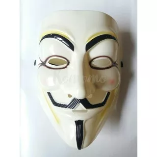 Mask V For Vendetta Guy Fawkes Anonymous Cream/Topeng Anonymous Cream