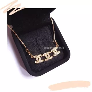 Kalung Chanel SACHI Korean Jewelry | Women Liontin Necklace Style Model Channel Wanita Korea Anti Karat Perhiasan Titanium Lapis Emas Asli Gold Plated Color Aksesoris Pesta Viral Tiktok Perak Fashion Hijab Panjang Couple Murah Original Ori Terlaris Elegan