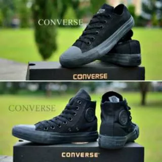 PROMO SEPATU CONVERSE ALL STAR CASUAL FULL BLACK HIGH LOW UNISEX GRADE ORI