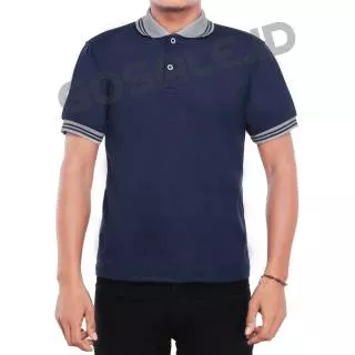 Kaos Polo Shirt NC59 Lakos TC Navy (Biru Dongker) Kombinasi Kerah Abu