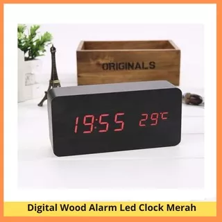 Jam Meja Alarm Digital Elektrik Weker Clock Jam Kayu Voice Control Digital Wood Alarm Led Clock L8E4