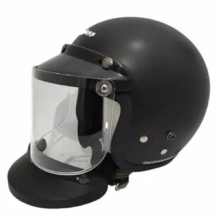 Helm Cargloss Retro Hitam Doff set kaca Datar kaca cembung