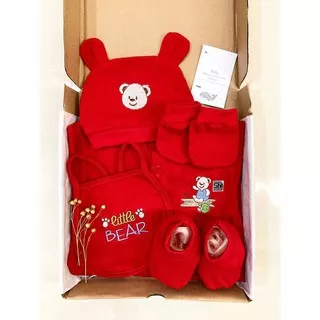 HAMPERS LAHIRAN BAJU MERAH BEAR / TIGER Jumper Bayi 1 bulan Giftset Kado Lahiran Laki-laki Perempuan Murah