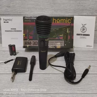 Mic Homic HM-308 Microphone Single Wireless 2 In 1 Bisa Wireless Dan Kabel Mikrofon Karaoke