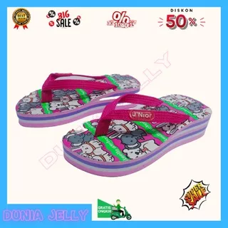 Sandal Wedges Anak Perempuan Rainbow Tebal Motif BT21 Usia 9 Tahun/Sendal Jepit Anak Cewe Hak Tebal