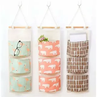 Pouch gantung 3 tingkat, kantong , rak dinding, saku dinding, organizer gantung, rak gantung