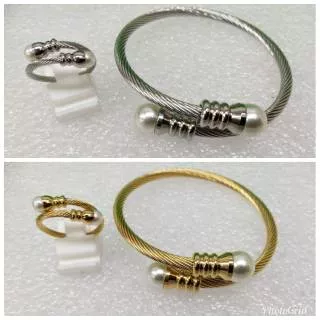 Gelang mutiara set titanium highQuality anti karat