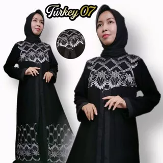 baju gamis abaya Kombinasi sifon Arab india Turkey hitam syari asdf bordir turkey 07