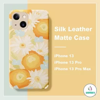 Vintage Daisy Flower Embossing Phone Case for IPhone Xr 7Plus 8Plus X XS 13 11 12 Pro Max 4 Corners Bumper Matte Soft Silk Leather Back Shell