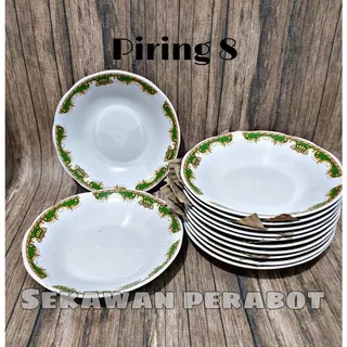 LILIA 8 INCH PIRING MAKAN MAHKOTA HIJAU PIRING KERAMIK BATIK