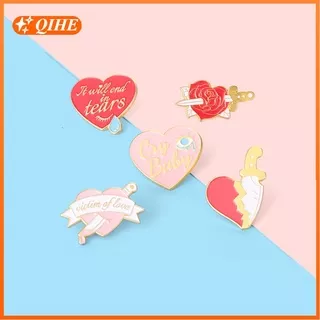 Victim of Love Enamel Pins Custom Cry Baby Heart Rose Dagger Tears Brooches Lapel Badge Pink Red Cartoon Jewelry for Friends
