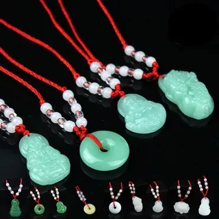 Kalung Tali Adjustable Dengan Liontin Bunga Teratai / Buddha / Guanyin / Jade Heian Untuk Wanita