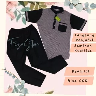 Baju Muslim Anak Laki Laki / Setelan Baju Koko Anak Laki-Laki / Baju Koko Anak Lengan Pendek / Baju Muslim Anak Branded / Koko Elfath / Koko Al Barra / Baju setelan koko anak / setelan baju muslim anak laki laki /motif salur