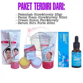 BB _ Paket Lengkap Fair & Lovely 4in1 - Facial Foam 50g + Cream Susun Day & Night Cream + Pelembab plus Serum Forte Vitamin C +Collagen (Biru) Original