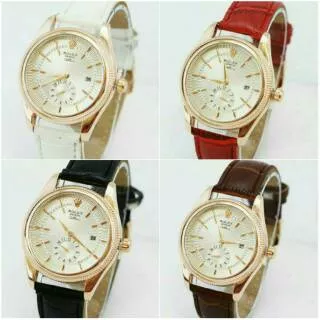 jam tangan rolex tali kulit fashion cewe/wanita