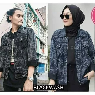 JAKET JEANS HITAM PRIA BLACKSANDWASH OVERSIZE / JAKET JEANS SNOWBLACK CEWE PREMIUM QUALITY