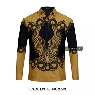 Hem Atasan Kemeja Baju Batik Pria Cowok Laki Laki Slimfit Full Lapis Furing Lengan Panjang Lengan Pendek Original Asli Batik Arkanza Solo Laweyan Size S M L Xl XXL Bahan Katun Premium Motif Garuda Kencana Emas Prabuseno Antasena Handara Mensbatik Bateeq