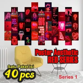 20 & 40pcs Poster AESTHETIC DEEP RED Poster Dinding / Collage Kit  AESTHETIC Neon Dark Red Ukuran A5