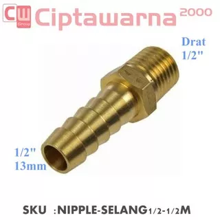 Nipple Nepel Selang 1/2 13MM x 1/2 3/4 Inch Drat Luar Kuningan Brass - 1-PER-2