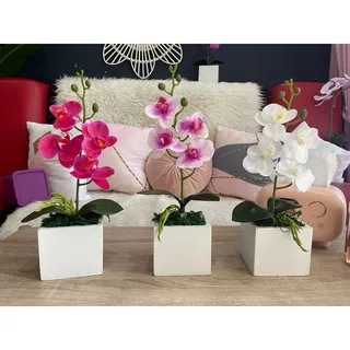 ANGGREK LATEX 4K MINI + VAS KAYU KOTAK/ MINI tanaman hias plastik artificial tangkai bunga anggrek latex orchid artificial / bunga hisa