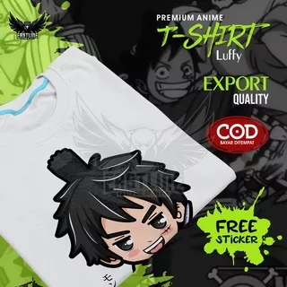 Kaos T Shirt Atasan Distro Anime Premium Lengan Pendek Unisex Lucu One Piece Chibi Monkey D Luffy Wanokuni