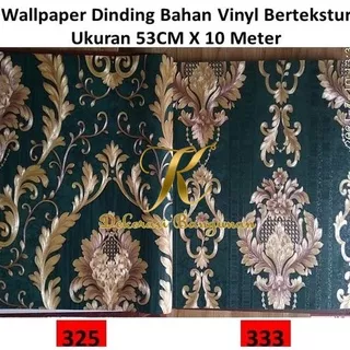 Wallpaper Dinding Murah klasik Hijau Gold Murah Vinyl Premium Motif Batik Bunga Tekstur Timbul Mewah