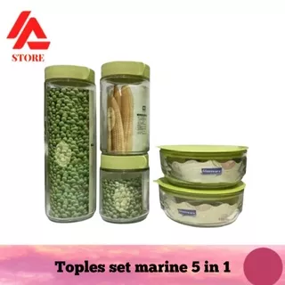 Set toples marine 5 in 1, bowl set, toples kaca tutup set