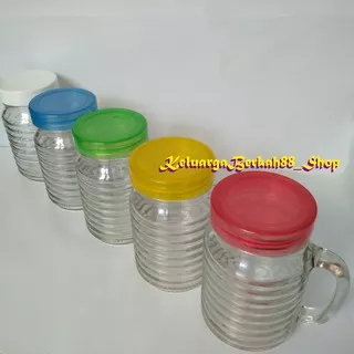 Drinking Jar/ Gelas kaca/ Mug jar ulir 460 ml + tutup plastik WARNA MURAH