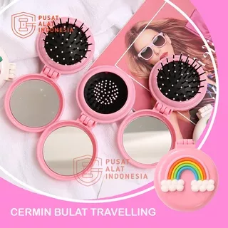 CERMIN KACA DAN SISIR LIPAT TRAVEL WANITA BULAT LUCU RIAS PORTABLE TRAVELLING KARAKTER COLLECTION AESTHETIC PRAKTIS SR10