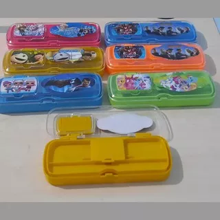 Tempat/ Kotak Pensil 2 Tingkat Kaca Sisir Frozen, Unicorn, Doraemon, Avenger, LOL 218