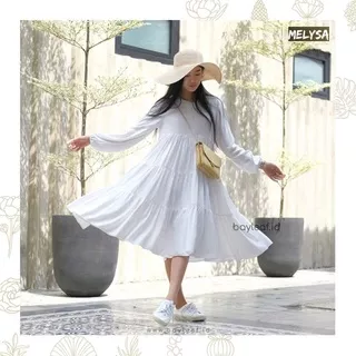 Melysa Tunik by Bayleaf.id Flare Midi Dress White Women Top Ruffle Tunic Korean Style