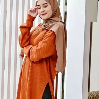 ATASAN TUNIK RAJUT KNITE PANJANG AZZALY Tunic Dress Wanita Baju Rajut Knit Panjang Tebal PREMIUM