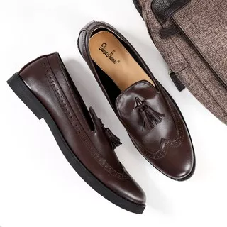 Tomio Dark Brown | Sepatu Coklat Tua Tanpa Tali Loafers Pria Casual Kerja Kantor Laki | FORIND Giant