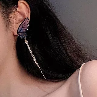 Three-dimensional Full Diamond Tassels Butterfly Earrings Long Style Jewelry Creative Three-dimensional Personality Temperament Fashion