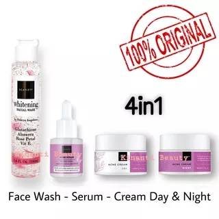 Paket Skincare Original SCARLETT WHITENING Acne Series 4 in 1 - Paket Perawatan Jerawat Scarlett Whitening Original 4 in 1 - Face Wash Normal - Serum Acne - Cream Acne Siang - Cream Acne Malam / Face Wash - Serum - Cream Day & night