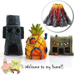 Resin Fish Tank SpongeBob Aquarium Decoration Pineapple House Cartoon House Home Aquarium Accessories Fish Tank Action Figures