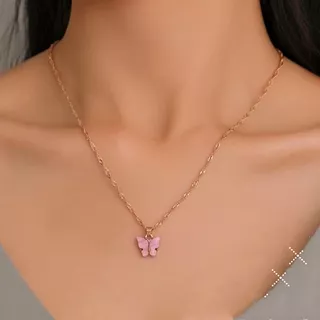 Multiple Colors Like Pink Yellow White Green Butterfly For Women Gold Long Chain Pendant Necklace Jewelry Gifts Super Fairy Sweet Style For Little Lady Accessories
