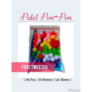 Pom Pom Warna 1 cm | Bola Bulu Pom pom Murah ( isi 96 pcs)