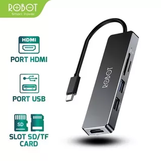 ROBOT HT240S USB C HUB 5-in-1 Type C Adapter, With 4K HDMI, USB3.0, USB2.0, SD/TF Card Reader Black