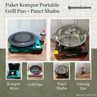 Paket Lengkap Kompor Portable Grill Pan BBQ & Panci Shabu (Free Tabung Gas & Koper Kompor)