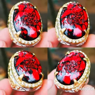 Batu Akik Pirus Merah Top Colour Big Size Ring Titanium Motif
