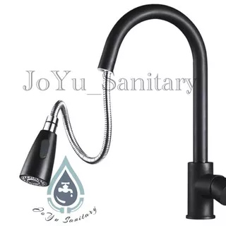 Kran Sink Tarik panas dingin stainless Hitam-silve 304 15BL-keran air cuci piring black Fleksibel 24