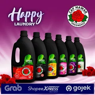 Happy Laundry 1 liter pelicin dan pengharum pakaian aroma mawar loundry parfum bunga msl brm