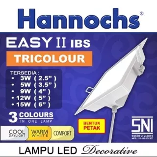 Lampu Ceiling Petak LED Tanam Plafon 15 Watt 3 Warna Cahaya Hannochs Easy Tricolour