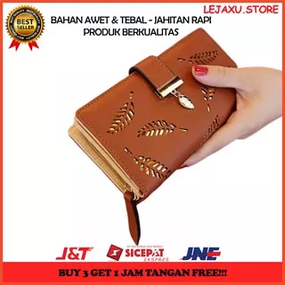 Dompet Wanita Panjang lipat kartu mini lucu cewek murah J9Q5 lebaran remaja import leaf motif DAUN